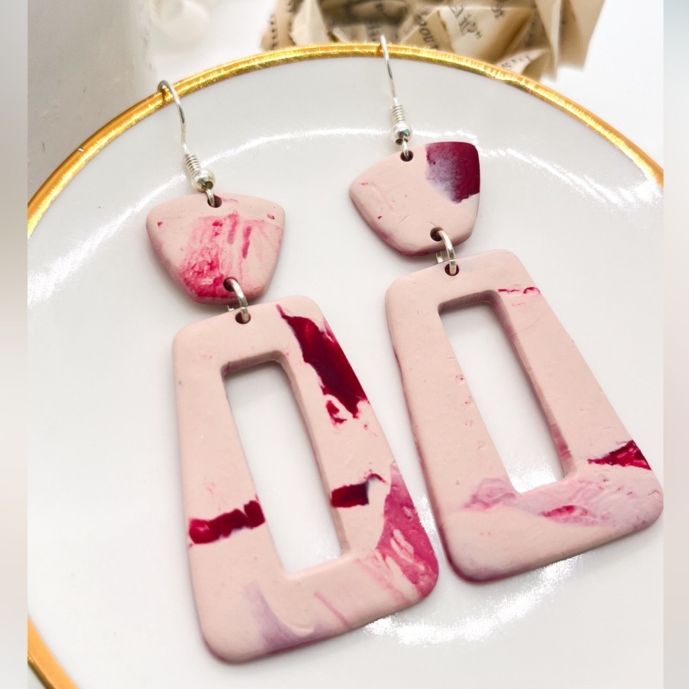 Pink Marble Pendant Earrings